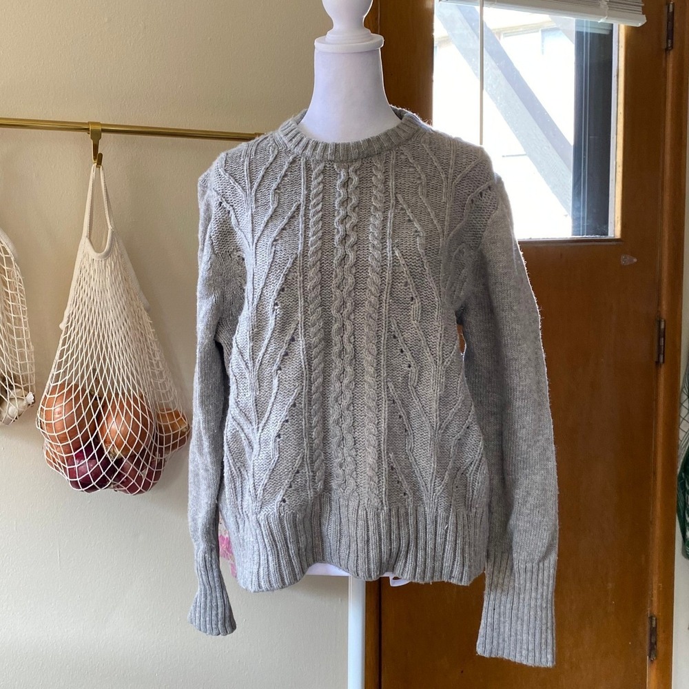 J Crew Cable Knit Wool Gray Sweater XXL Chunky Fisherman Scandigirl Normcore